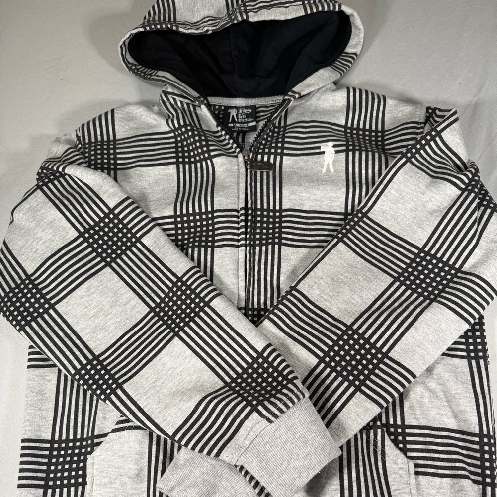Ryan Sheckler RS Plaid Zip Hoodie Gray Black Y2K‎ Skater Youth Medium